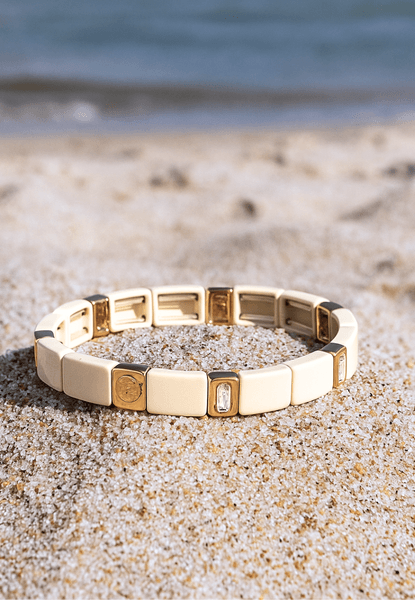 Hovedbilde Emaljert armbånd beige/gull