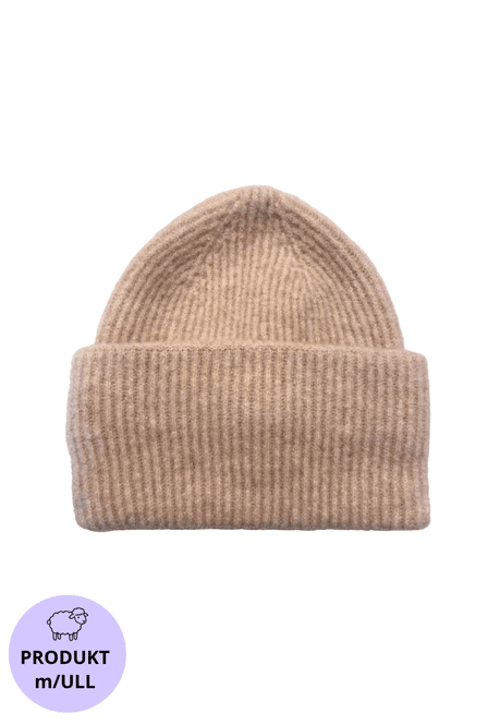 Hovedbilde Strikket lue med brett beige