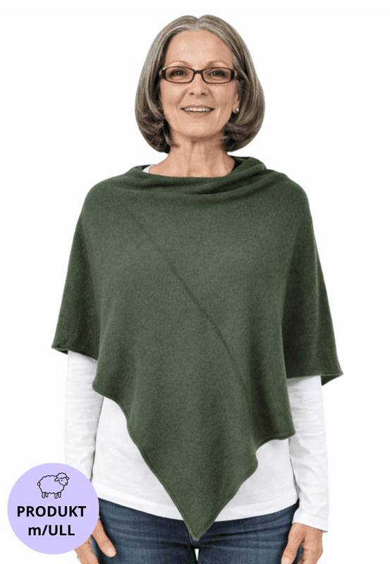 Poncho med ull olivengrønn