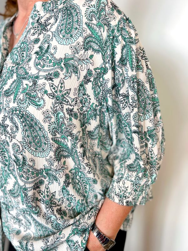 Anette paisley bluse grønn