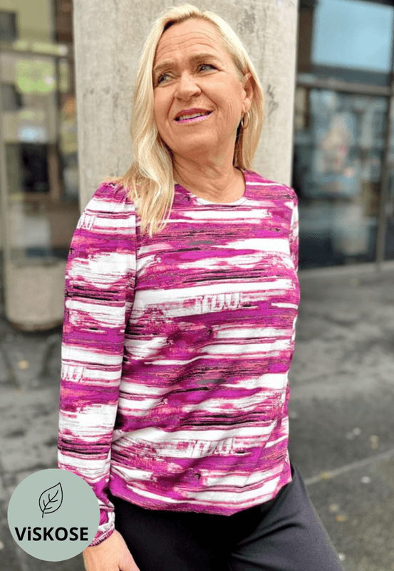 Bjørg bluse-topp fuksia og hvit