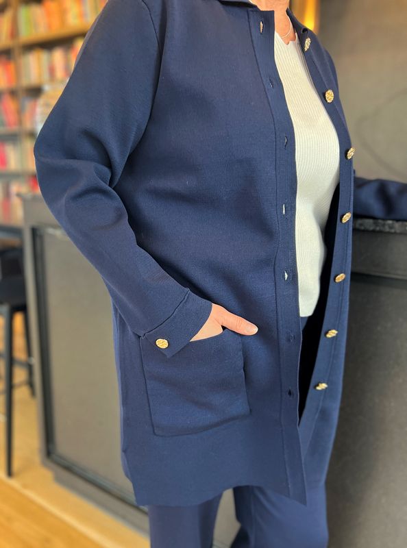 Sølvi lang cardigan marine