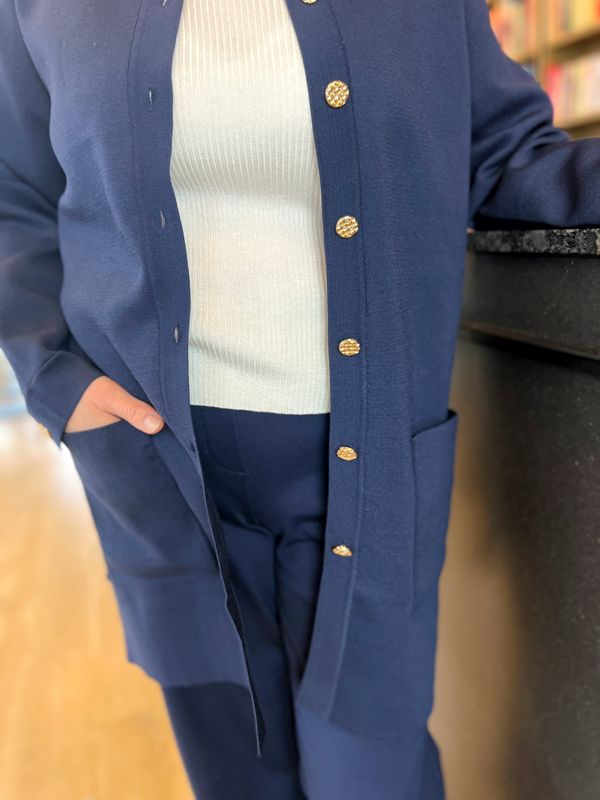 Sølvi lang cardigan marine