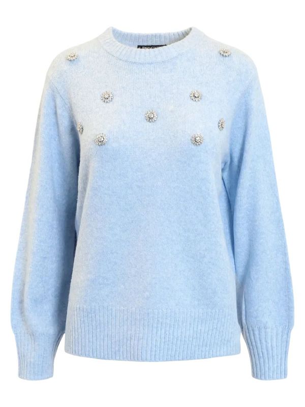 Helga lyseblå genser med dekorsteiner